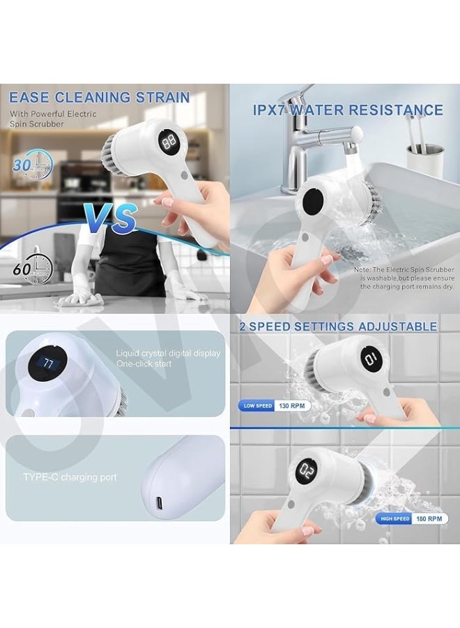 فرشاة تنظيف كهربائية متعددة الوظائف 3 في 1، 5 رؤوس قابلة للتبديل، محرك قوي، قابلة لإعادة الشحن لاسلكيًا، تصميم مريح وخفيف الوزن - Image 3